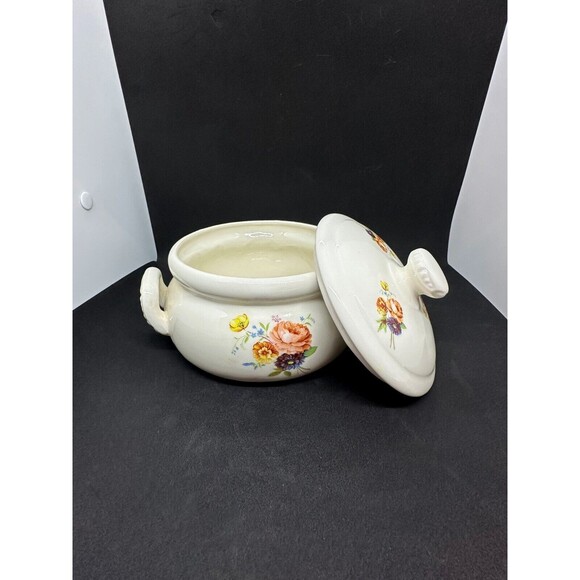 Vintage Handmade Ceramic Covered Casserole Serving Dish 1980s Lid Floral Flowers - Picture 8 of 13